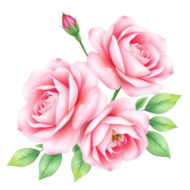 Pink rose botanical illustration